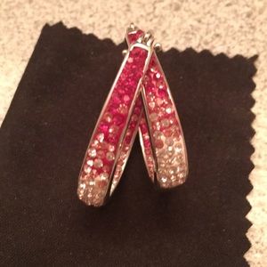 Pink ombre sterling silver oval hoop earrings